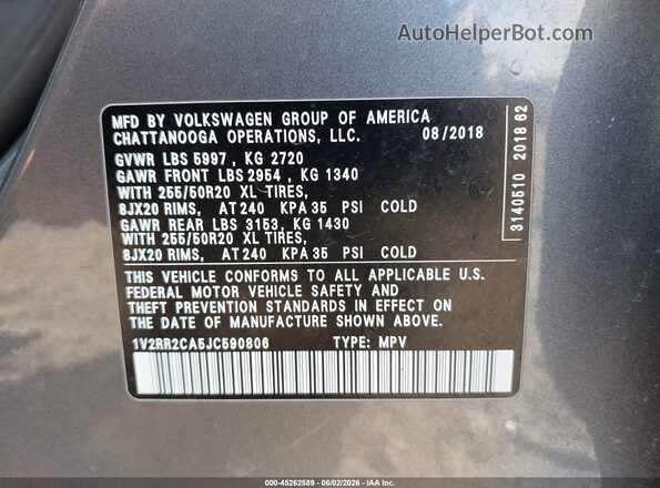 1V2RR2CA5JC590806 2018 VOLKSWAGEN ATLAS Gray Engine compartment view