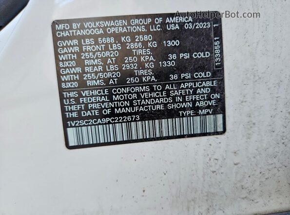 1V2SC2CA9PC222673 2023 VOLKSWAGEN ATLAS White 