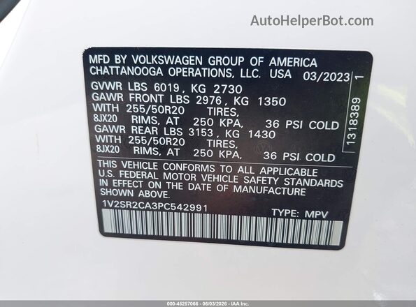 1V2SR2CA3PC542991 2023 VOLKSWAGEN ATLAS White Engine compartment view