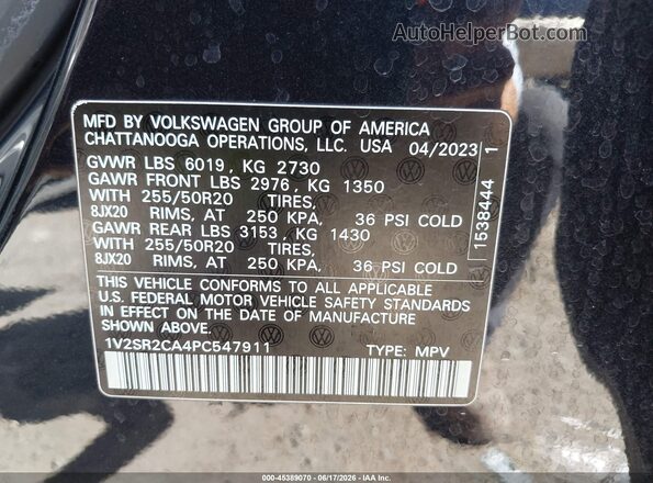 1V2SR2CA4PC547911 2023 VOLKSWAGEN ATLAS Black Շարժիչի բաժամունքի տեսք