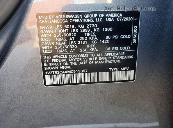 1V2TR2CAXMC513357 2021 VOLKSWAGEN ATLAS Серый 