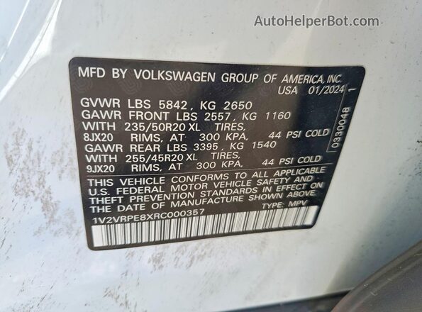 1V2VRPE8XRC000357 2024 VOLKSWAGEN ID.4 White სალონის 360-გრადუსიანი ხედი