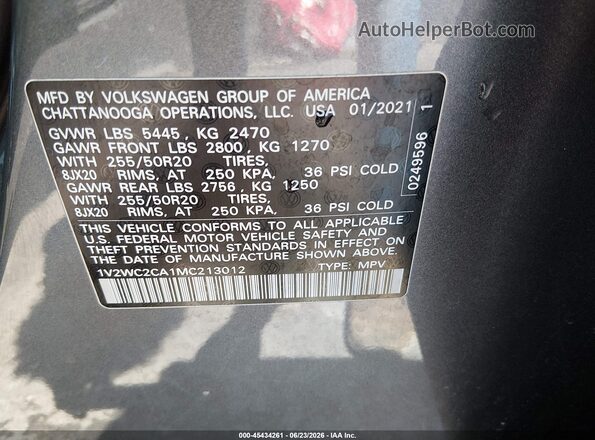 1V2WC2CA1MC213012 2021 VOLKSWAGEN ATLAS Silver Vista del compartimento del motor