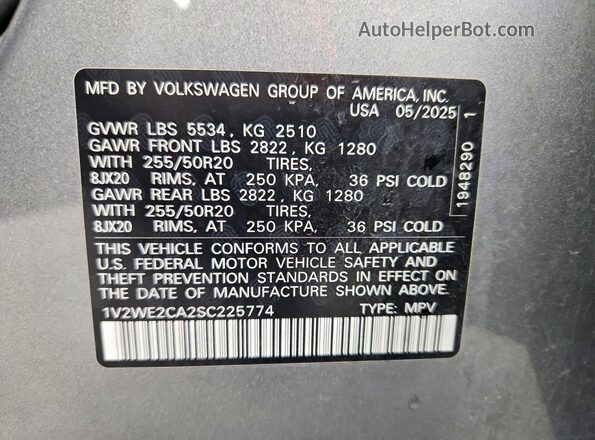 1V2WE2CA2SC225774 2025 VOLKSWAGEN ATLAS Серебряный 