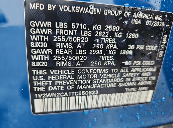 1V2WN2CA1TC550823 2026 VOLKSWAGEN ATLAS Blue 