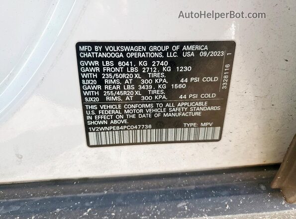 1V2WNPE84PC047736 2023 VOLKSWAGEN ID.4 Белый Панорамный вид салона 360°