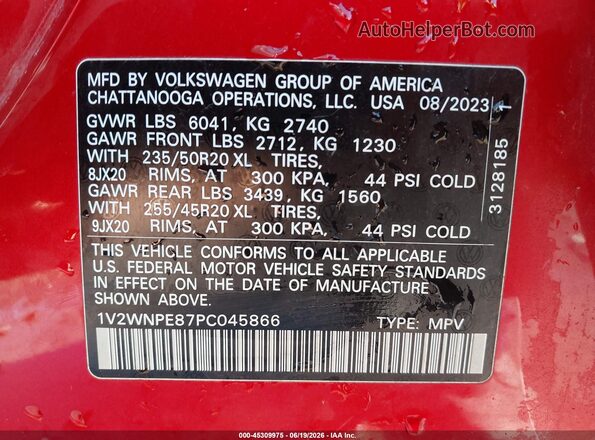 1V2WNPE87PC045866 2023 VOLKSWAGEN ID.4 Red ძრავის განყოფილების ხედი
