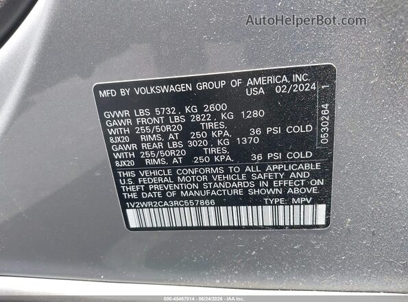 1V2WR2CA3RC557866 2024 VOLKSWAGEN ATLAS Silver Engine compartment view