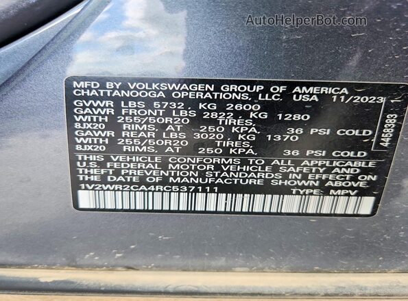 1V2WR2CA4RC537111 2024 VOLKSWAGEN ATLAS Угольный Вид подкапотного пространства