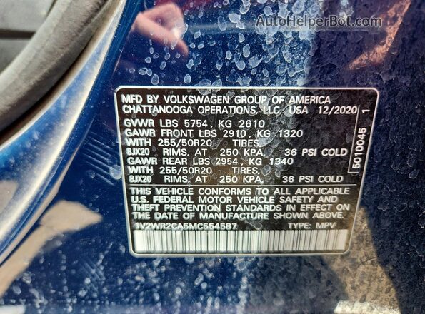 1V2WR2CA5MC554587 2021 VOLKSWAGEN ATLAS Blue 