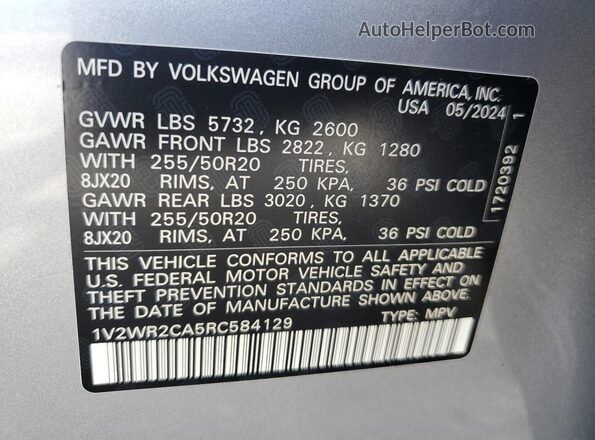 1V2WR2CA5RC584129 2024 VOLKSWAGEN ATLAS Gray 