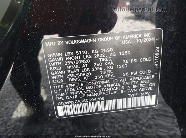 1V2WR2CA5SC504706 2025 VOLKSWAGEN ATLAS Черный Вид подкапотного пространства
