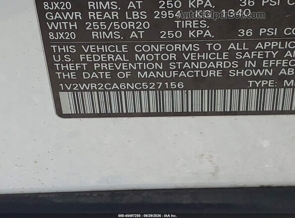 1V2WR2CA6NC527156 2022 VOLKSWAGEN ATLAS White Widok komory silnika