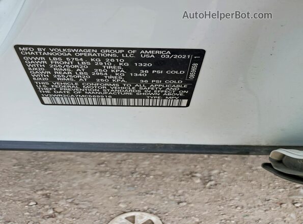 1V2WR2CA7MC569916 2021 VOLKSWAGEN ATLAS White ძრავის განყოფილების ხედი