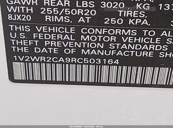 1V2WR2CA9RC503164 2024 VOLKSWAGEN ATLAS White Widok komory silnika