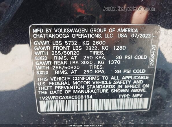 1V2WR2CAXRC508194 2024 VOLKSWAGEN ATLAS Black Вид підкапотного простору
