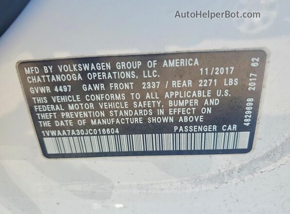 1VWAA7A30JC016604 2018 VOLKSWAGEN PASSAT White ძრავის განყოფილების ხედი
