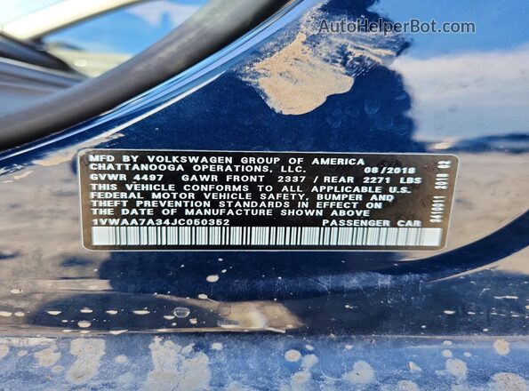 1VWAA7A34JC050352 2018 VOLKSWAGEN PASSAT Blue Вид підкапотного простору