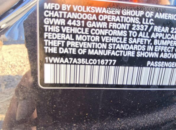 1VWAA7A35LC016777 2020 VOLKSWAGEN PASSAT Black Вид підкапотного простору
