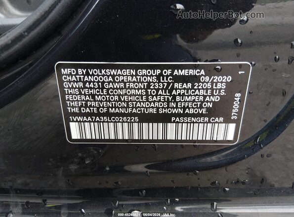 1VWAA7A35LC026225 2020 VOLKSWAGEN PASSAT Black Շարժիչի բաժամունքի տեսք