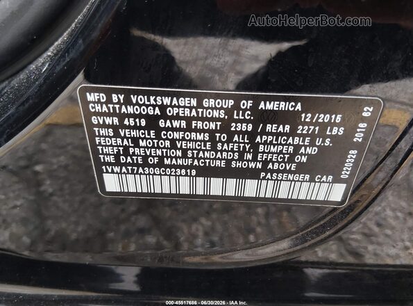 1VWAT7A30GC023619 2016 VOLKSWAGEN PASSAT Black Շարժիչի բաժամունքի տեսք