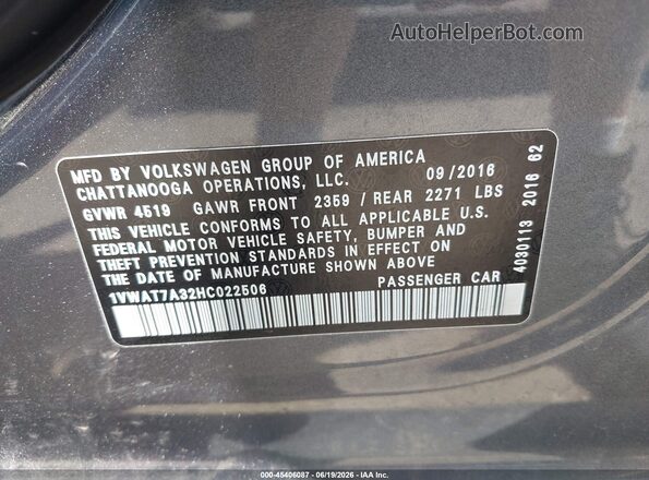 1VWAT7A32HC022506 2017 VOLKSWAGEN PASSAT Gray Շարժիչի բաժամունքի տեսք