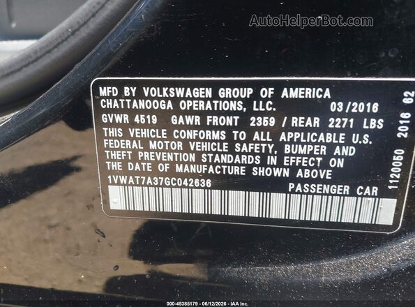 1VWAT7A37GC042636 2016 VOLKSWAGEN PASSAT Черный 