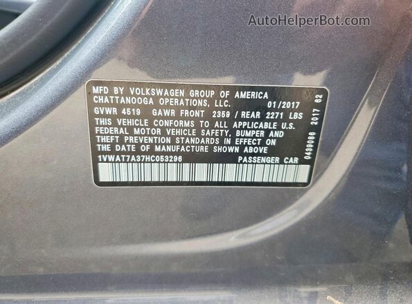 1VWAT7A37HC053296 2017 VOLKSWAGEN PASSAT Gray Engine compartment view