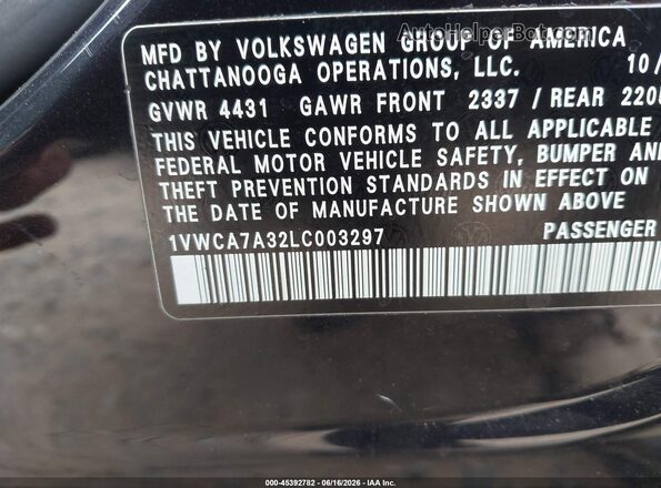 1VWCA7A32LC003297 2020 VOLKSWAGEN PASSAT Black Engine compartment view