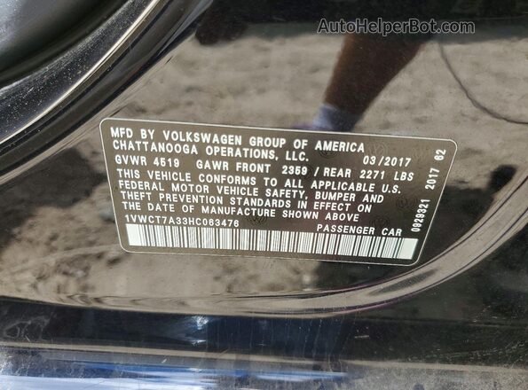1VWCT7A33HC063476 2017 VOLKSWAGEN PASSAT Black Widok naklejki z numerem VIN