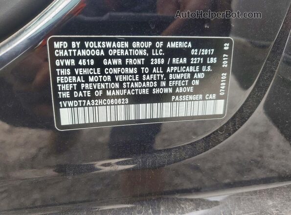1VWDT7A32HC060623 2017 VOLKSWAGEN PASSAT Black VIN კოდის სტიკერის ხედი
