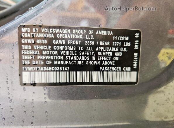 1VWDT7A34HC035142 2017 VOLKSWAGEN PASSAT Gray 