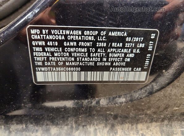 1VWDT7A35HC066030 2017 VOLKSWAGEN PASSAT Black Widok naklejki z numerem VIN