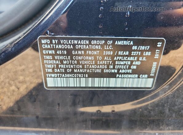 1VWDT7A36HC078218 2017 VOLKSWAGEN PASSAT Black VIN sticker view