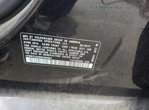 1VWDT7A36HC083581 2017 VOLKSWAGEN PASSAT Black Widok naklejki z numerem VIN