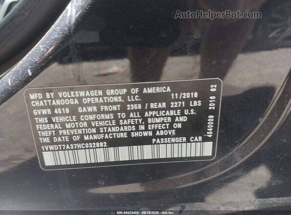 1VWDT7A37HC032882 2017 VOLKSWAGEN PASSAT Black Շարժիչի բաժամունքի տեսք