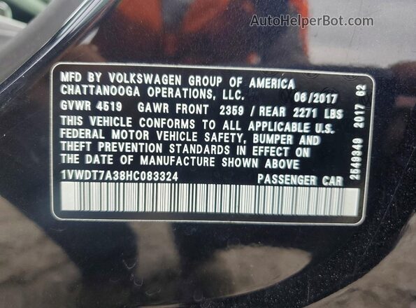 1VWDT7A38HC083324 2017 VOLKSWAGEN PASSAT Black Widok naklejki z numerem VIN