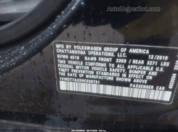 1VWDT7A3XHC039731 2017 VOLKSWAGEN PASSAT Black 