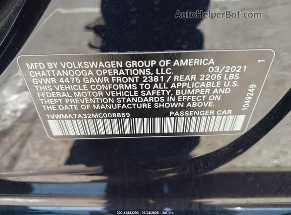 1VWMA7A32MC008859 2021 VOLKSWAGEN PASSAT Black Engine compartment view