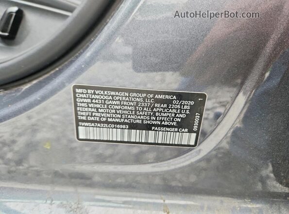 1VWSA7A32LC016983 2020 VOLKSWAGEN PASSAT Gray ძრავის განყოფილების ხედი