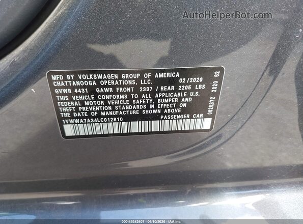 1VWWA7A34LC012810 2020 VOLKSWAGEN PASSAT Gray Engine compartment view