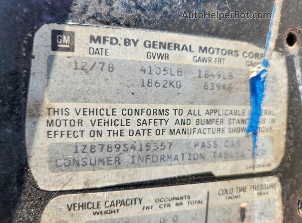 1Z87895415357 1979 CHEVROLET UK Черный 