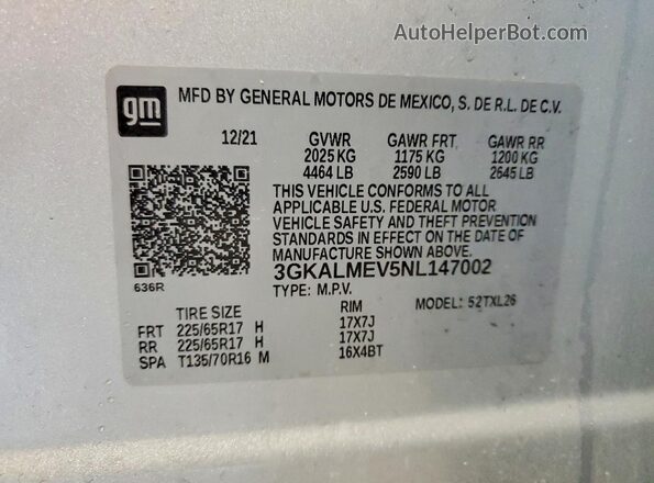3GKALMEV5NL147002 2022 GMC TERRAIN Silver 