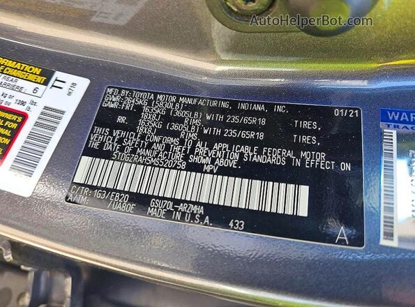 5TDGZRAH5MS520758 2021 TOYOTA HIGHLANDER Gray Rear interior view