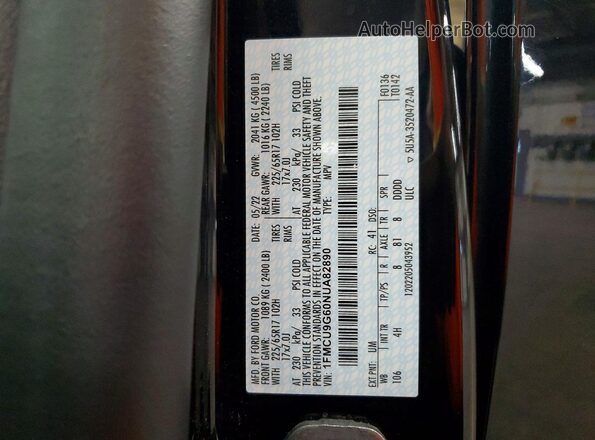 1FMCU9G60NUA82890 2022 FORD ESCAPE Black Widok wnętrza 360 stopni