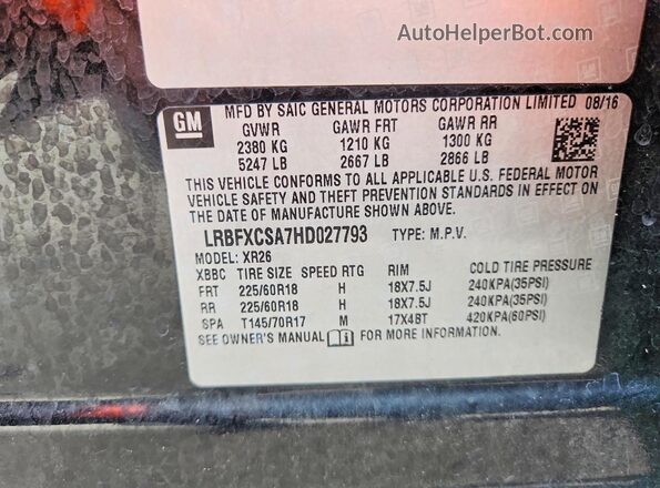 LRBFXCSA7HD027793 2017 BUICK ENVISION Black Vista de la etiqueta del VIN
