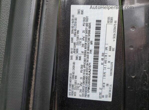 1FMCU0HD5JUA21571 2018 FORD ESCAPE Gray Սալոնի 360 աստիճան տեսք