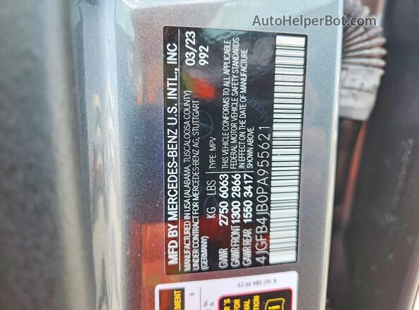 4JGFB4JB0PA955621 2023 MERCEDES-BENZ GLE-CLASS Gray Widok naklejki z numerem VIN