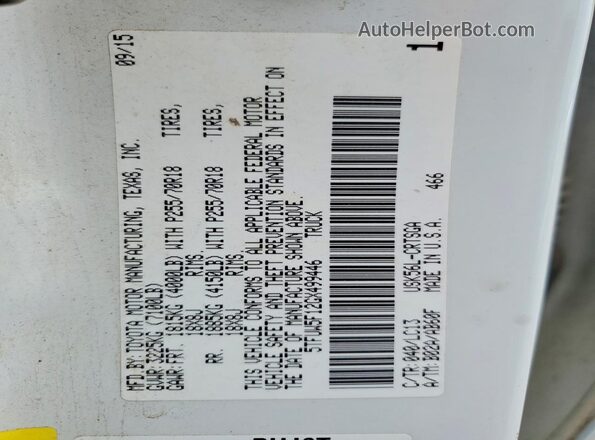 5TFUW5F12GX499446 2016 TOYOTA TUNDRA White Vista de la etiqueta del VIN