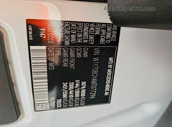 W1Y70BGY4MT077296 2021 MERCEDES-BENZ SPRINTER White 